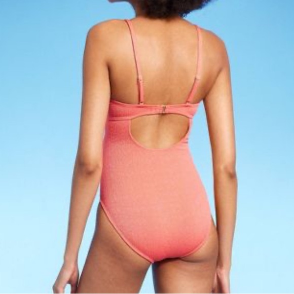 🔵 Womens Crepe Bralette Tie-Front One Piece Swimsuit - Shade & Shore NWT sz MED - Picture 2 of 14